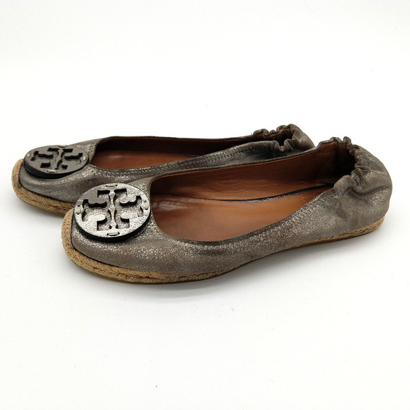 Tory Burch Reva Espadrille Flats Size 7 Bronze Metallic Leather Slip On READ - Picture 3 of 8